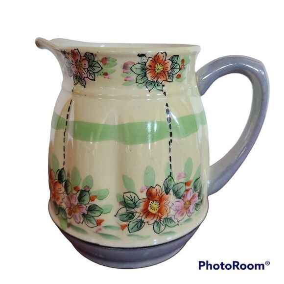 Japanese Lusterware Floral Hand Painted Pitcher Pearly Antique Vintage - Picture 1 of 16